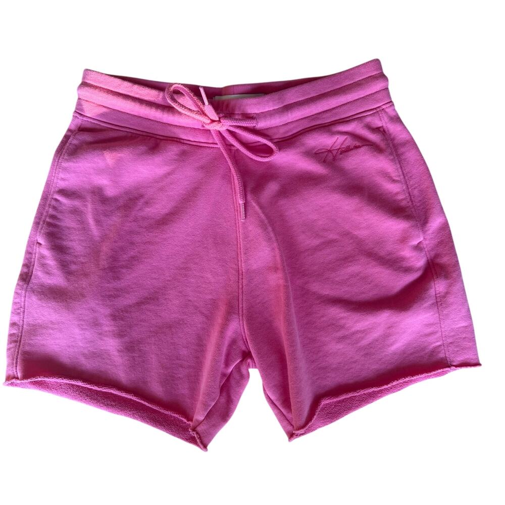 Hollister Womens Cotton Blend Pink Sweat Shorts Raw Hem Script Logo XS